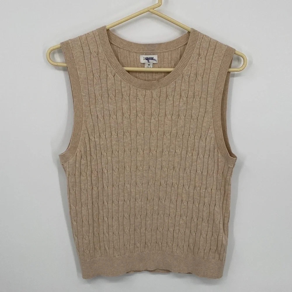 J. Crew Sleeveless Beige Cable Knit Sweater Size Medium
